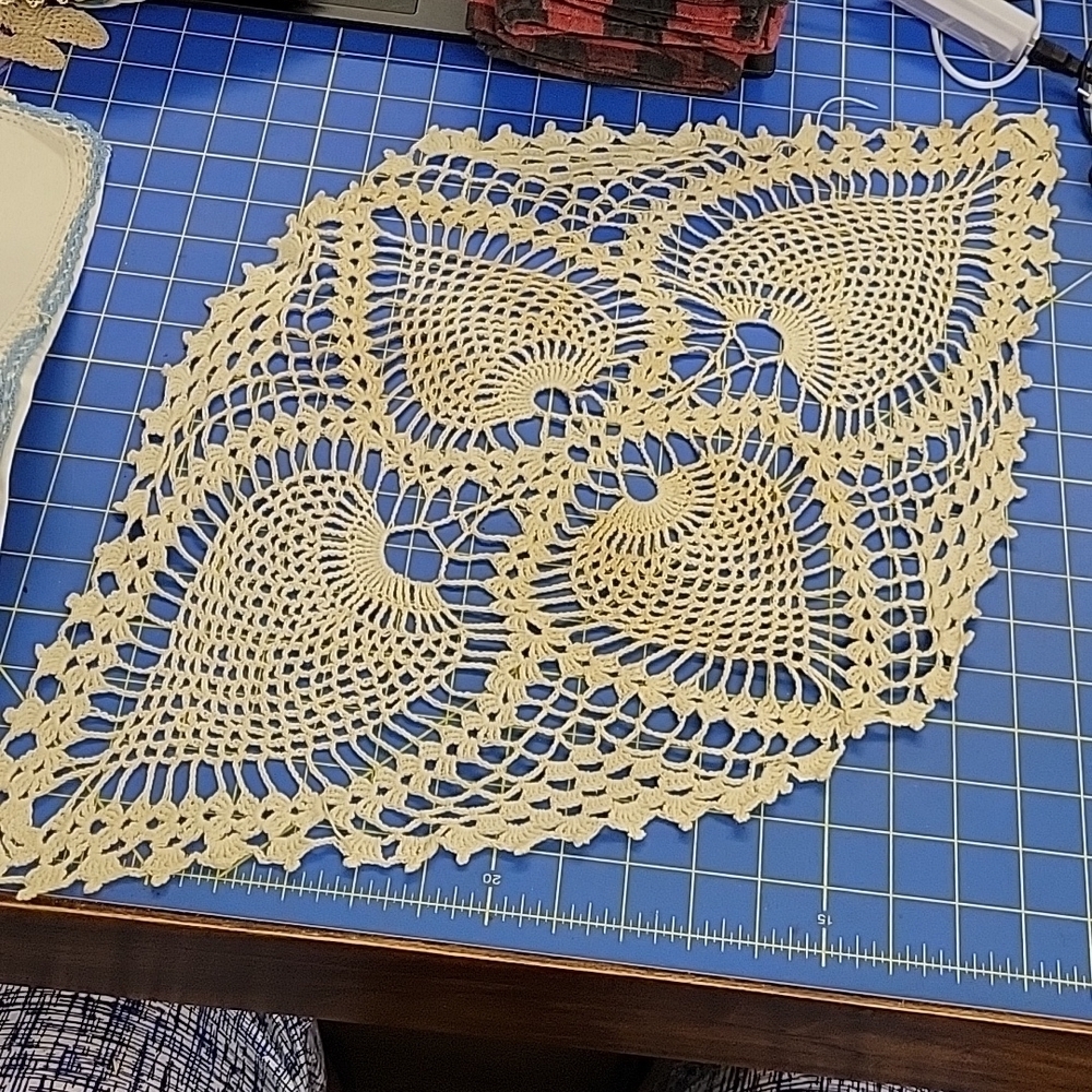 Vintage Doily Oval Eye Shape 15" x 22" Crochet Estate Sale Find See photo detail